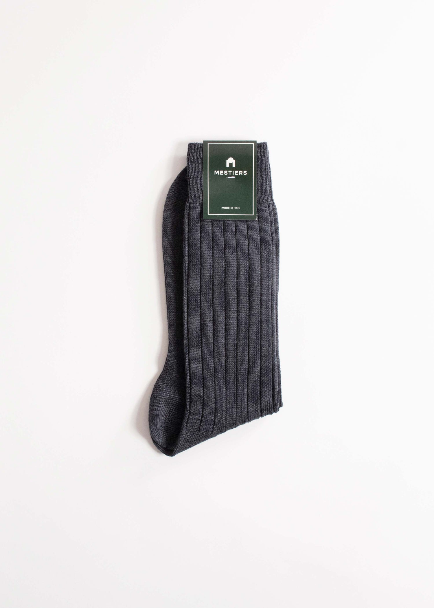 Chaussettes fines à côtes 90% laine 10% nylon, confectionnées en Italie