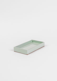 Plateau réctangulaire vert pastel en céramique terracotta, vide poche, vaisselle de service, set pour café